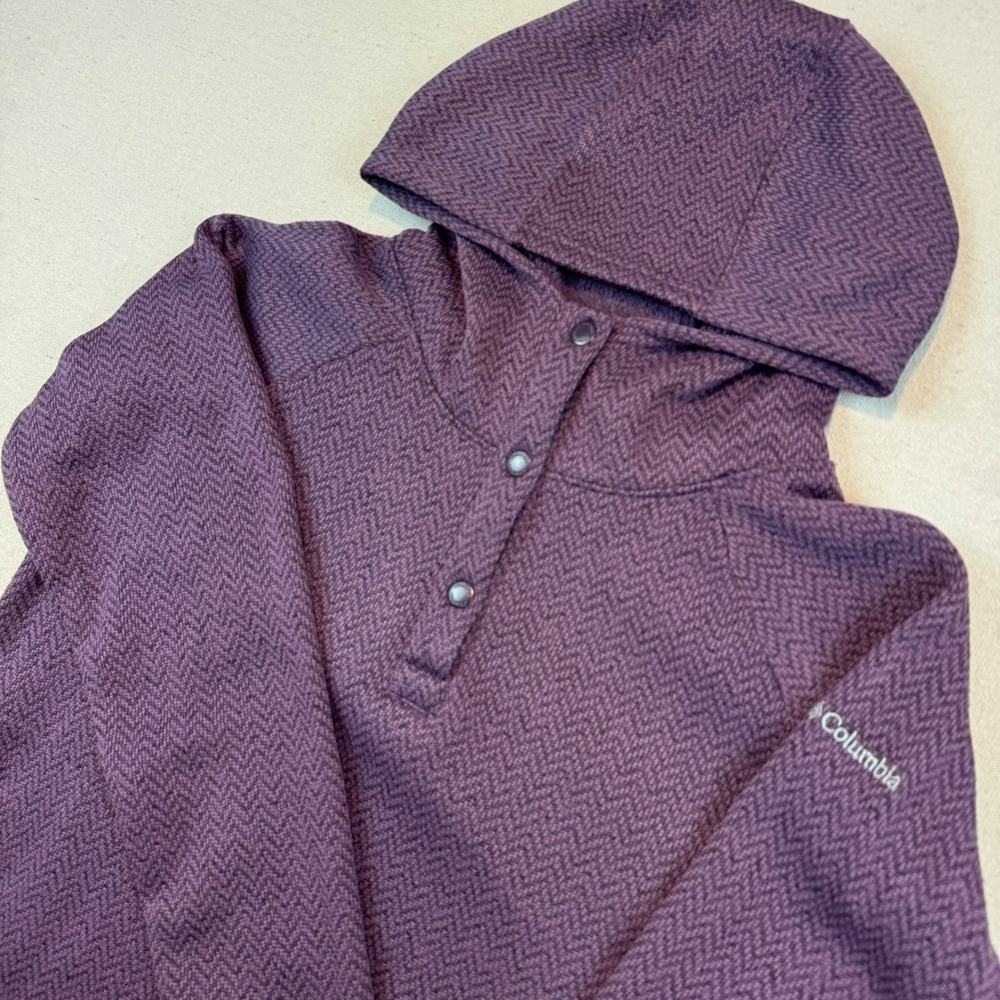 Columbia XL Hoodie Women Purple Herringbone Snap Neck Fleece Pullover